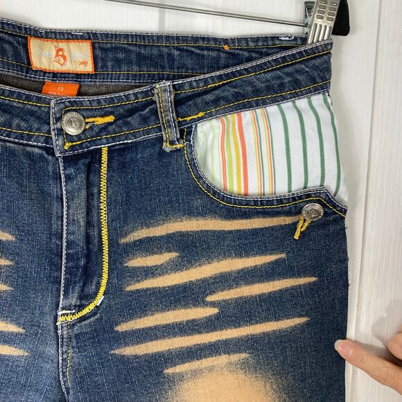 NWOT RAW BLUE LADY Jeans Women 13 Vintage Blue Brown Wash Capri Stripe Cuff - Picture 6 of 12